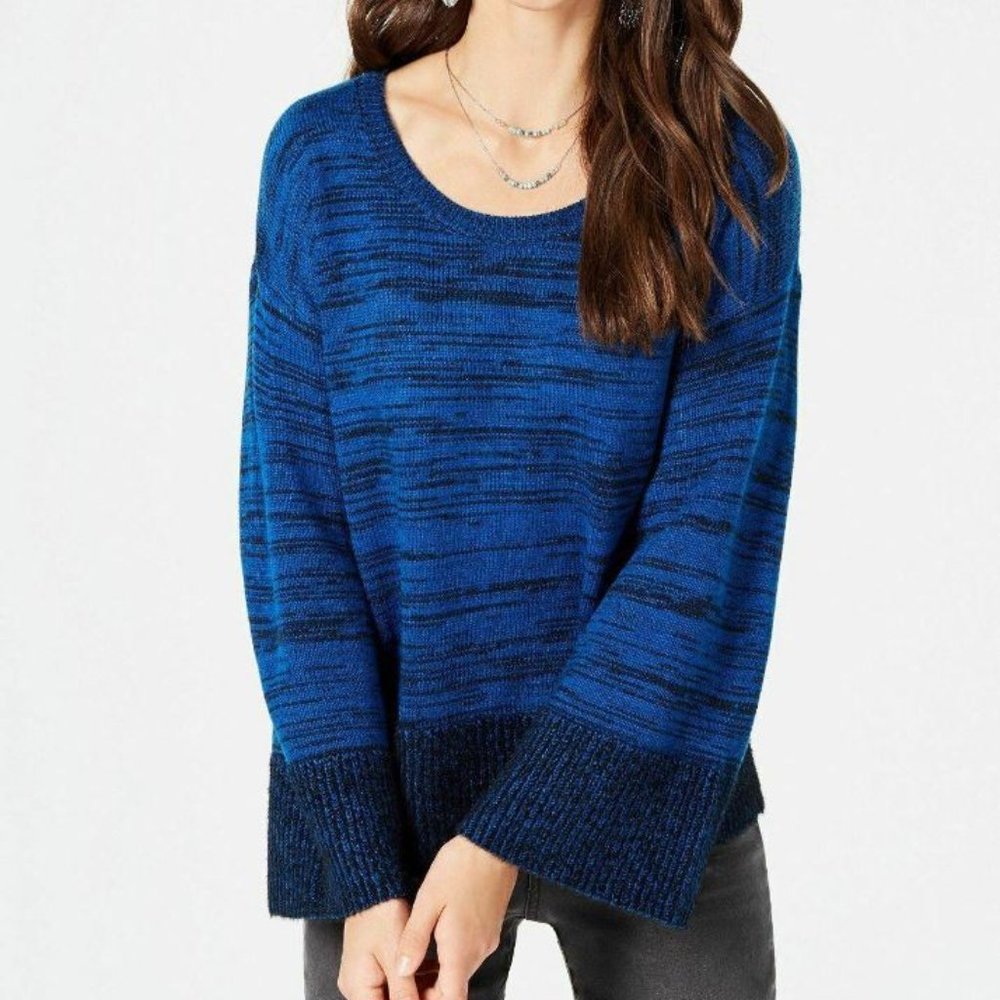 Style & Co Sweater Boxy Eyelash Pullover Navy Large